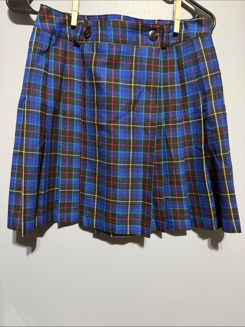 Vintage String Bean Blue Tartan Pleated Skater Mini Skirt